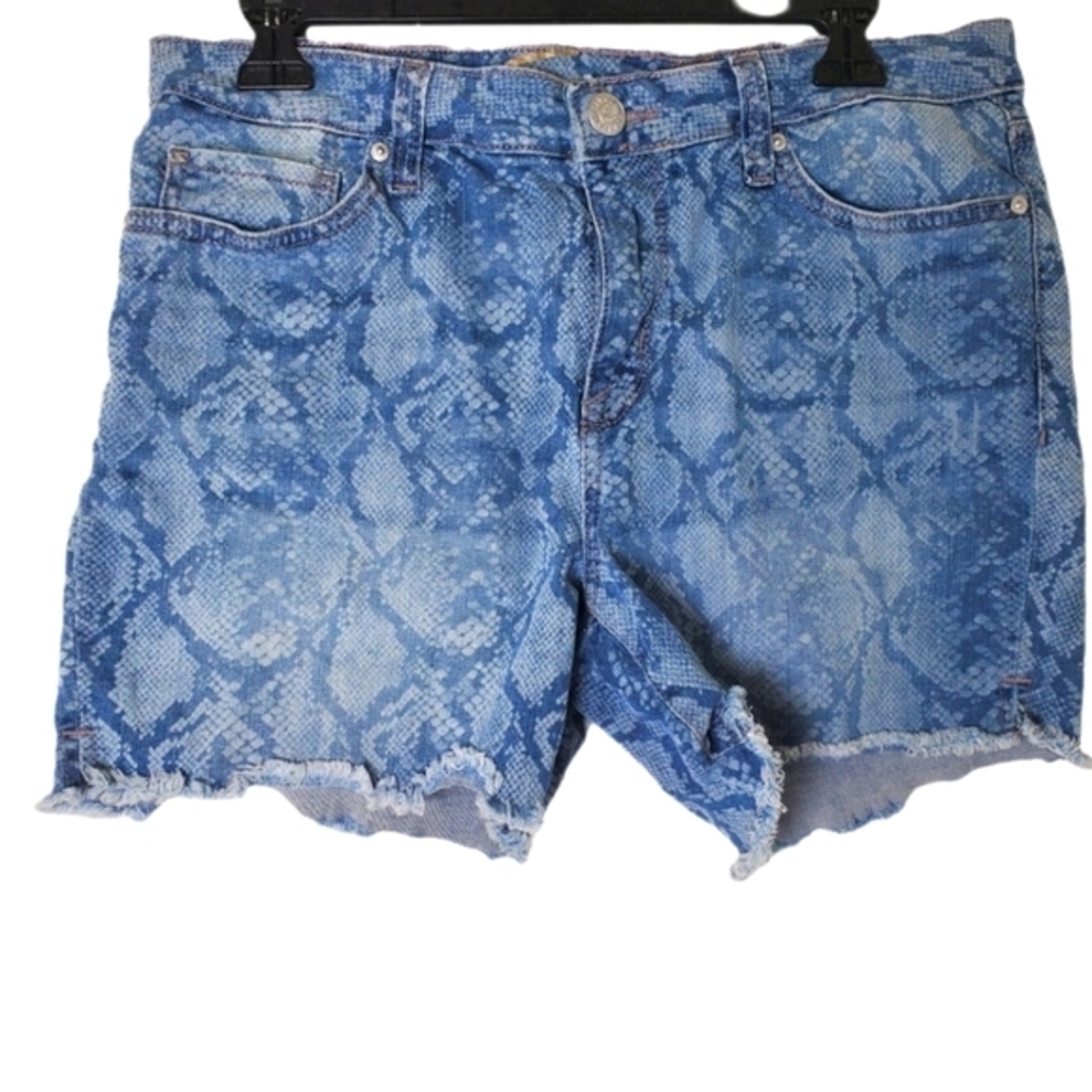 Seven7 Women Jorts Weekend Shorts Python Indigo Blue Snake Print Stretch Denim 8